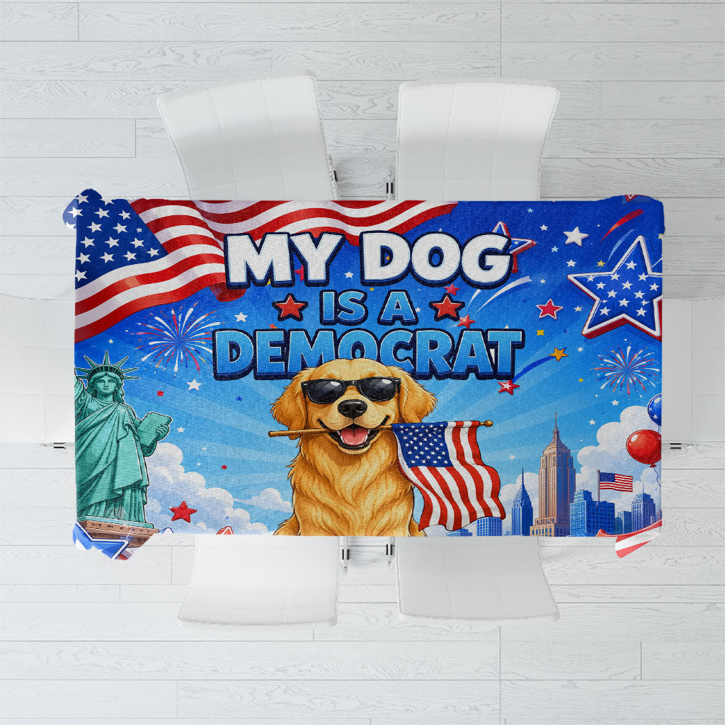 My Dog Is A Democrat Tablecloth Golden Retriever Patriotic American Flag Graphic