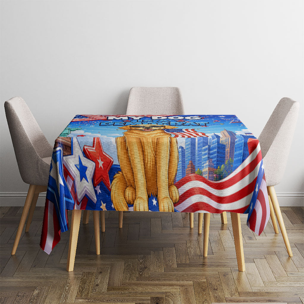 My Dog Is A Democrat Tablecloth Golden Retriever Patriotic American Flag Graphic