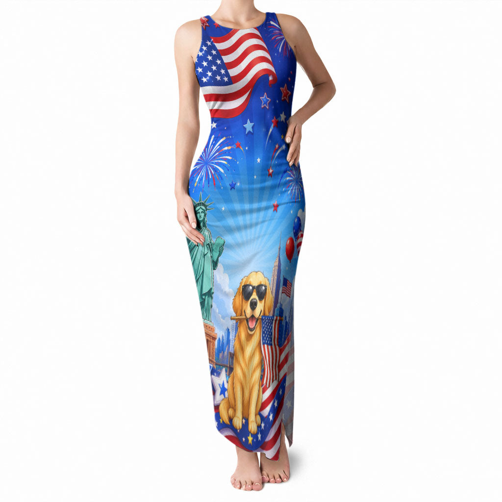 My Dog Is A Democrat Tank Maxi Dress Golden Retriever Patriotic American Flag Graphic