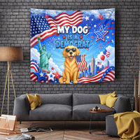 My Dog Is A Democrat Tapestry Golden Retriever Patriotic American Flag Graphic