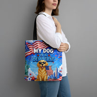My Dog Is A Democrat Tote Bag Golden Retriever Patriotic American Flag Graphic