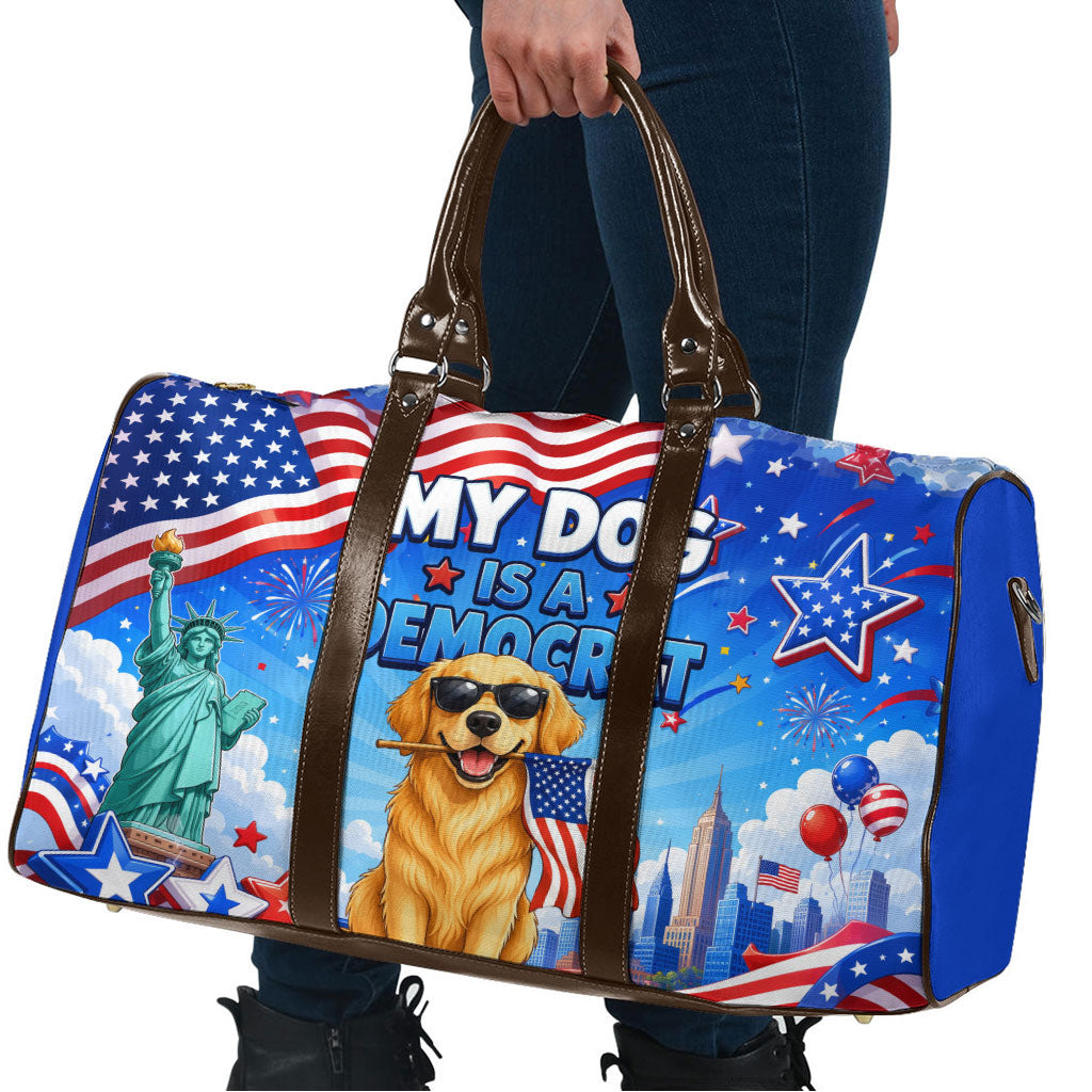 My Dog Is A Democrat Travel Bag Golden Retriever Patriotic American Flag Graphic