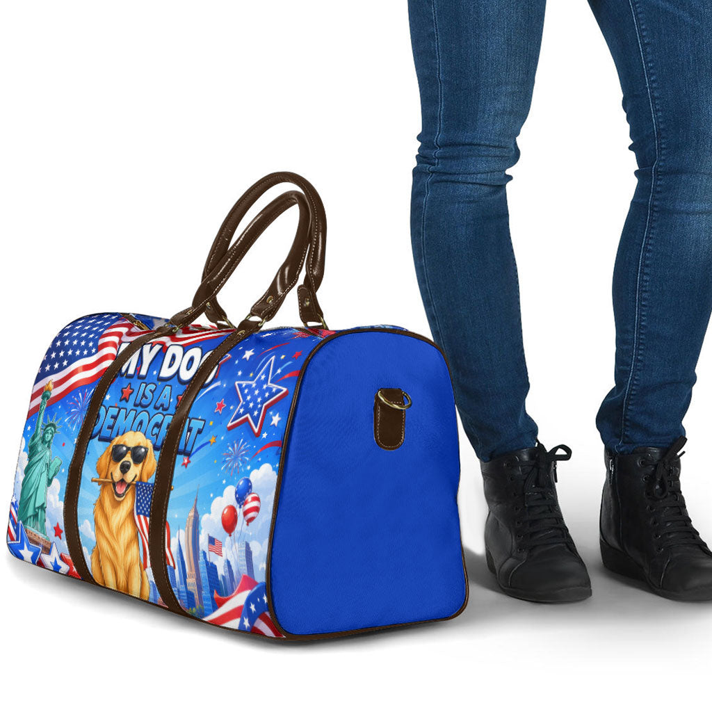 My Dog Is A Democrat Travel Bag Golden Retriever Patriotic American Flag Graphic