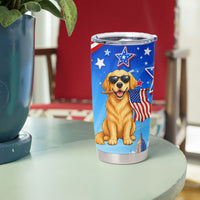 My Dog Is A Democrat Tumbler Cup Golden Retriever Patriotic American Flag Graphic