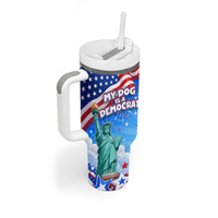 My Dog Is A Democrat Tumbler With Handle Golden Retriever Patriotic American Flag Graphic