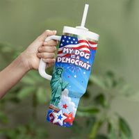 My Dog Is A Democrat Tumbler With Handle Golden Retriever Patriotic American Flag Graphic