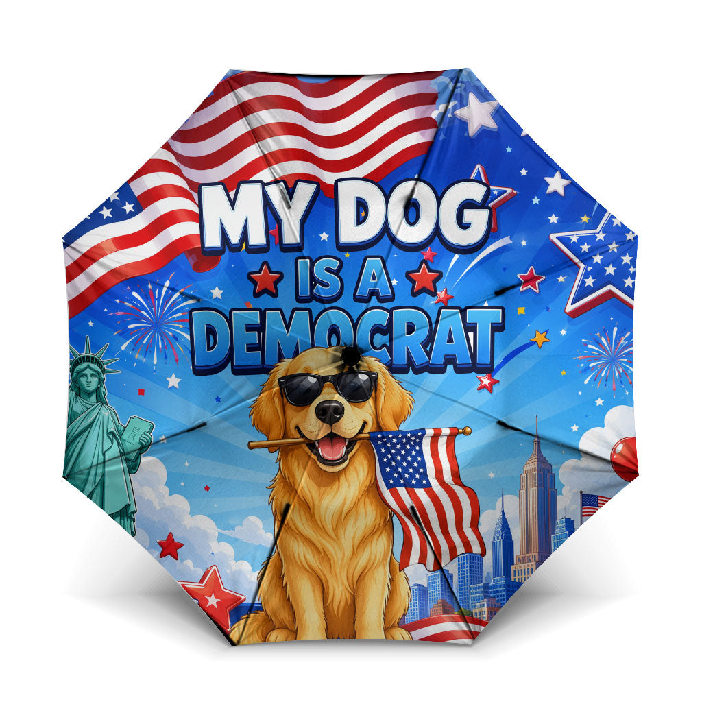 My Dog Is A Democrat Umbrella Golden Retriever Patriotic American Flag Graphic