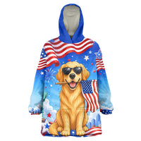 My Dog Is A Democrat Wearable Blanket Hoodie Golden Retriever Patriotic American Flag Graphic