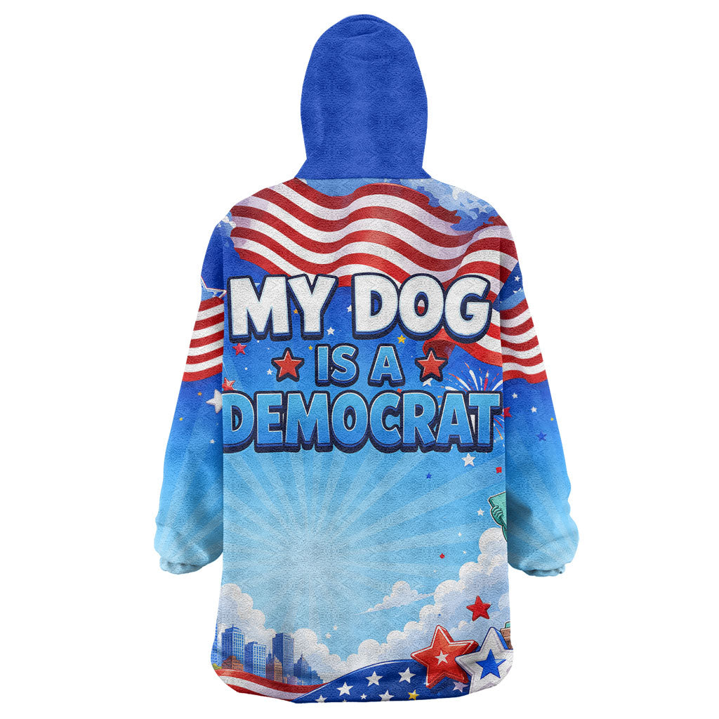 My Dog Is A Democrat Wearable Blanket Hoodie Golden Retriever Patriotic American Flag Graphic