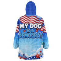 My Dog Is A Democrat Wearable Blanket Hoodie Golden Retriever Patriotic American Flag Graphic