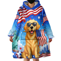 My Dog Is A Democrat Wearable Blanket Hoodie Golden Retriever Patriotic American Flag Graphic