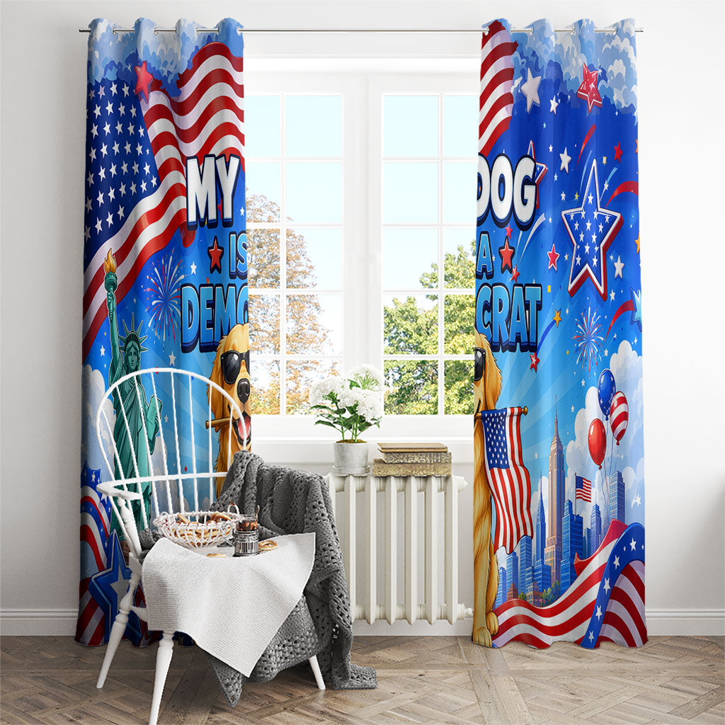 My Dog Is A Democrat Window Curtain Golden Retriever Patriotic American Flag Graphic