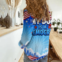 My Dog Is A Democrat Women Casual Shirt Golden Retriever Patriotic American Flag Graphic
