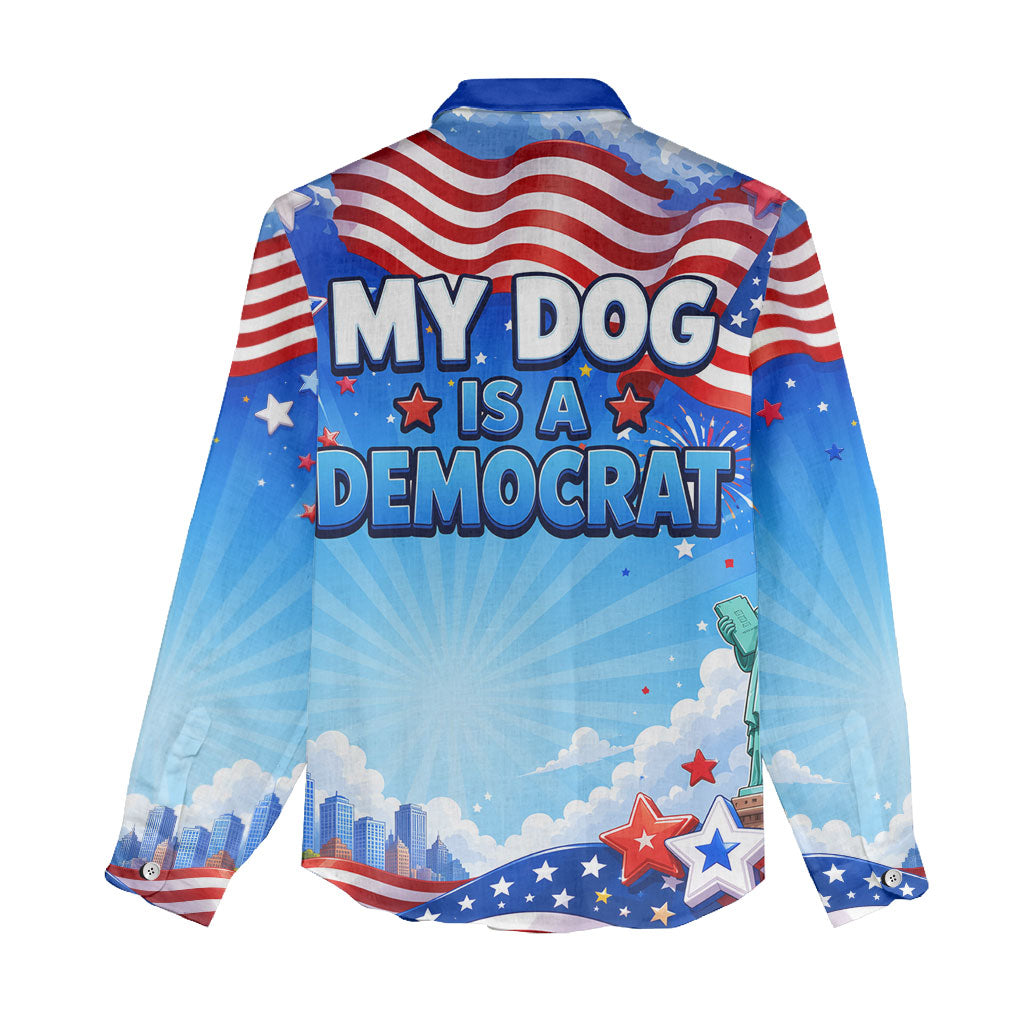 My Dog Is A Democrat Women Casual Shirt Golden Retriever Patriotic American Flag Graphic