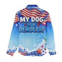 My Dog Is A Democrat Women Casual Shirt Golden Retriever Patriotic American Flag Graphic