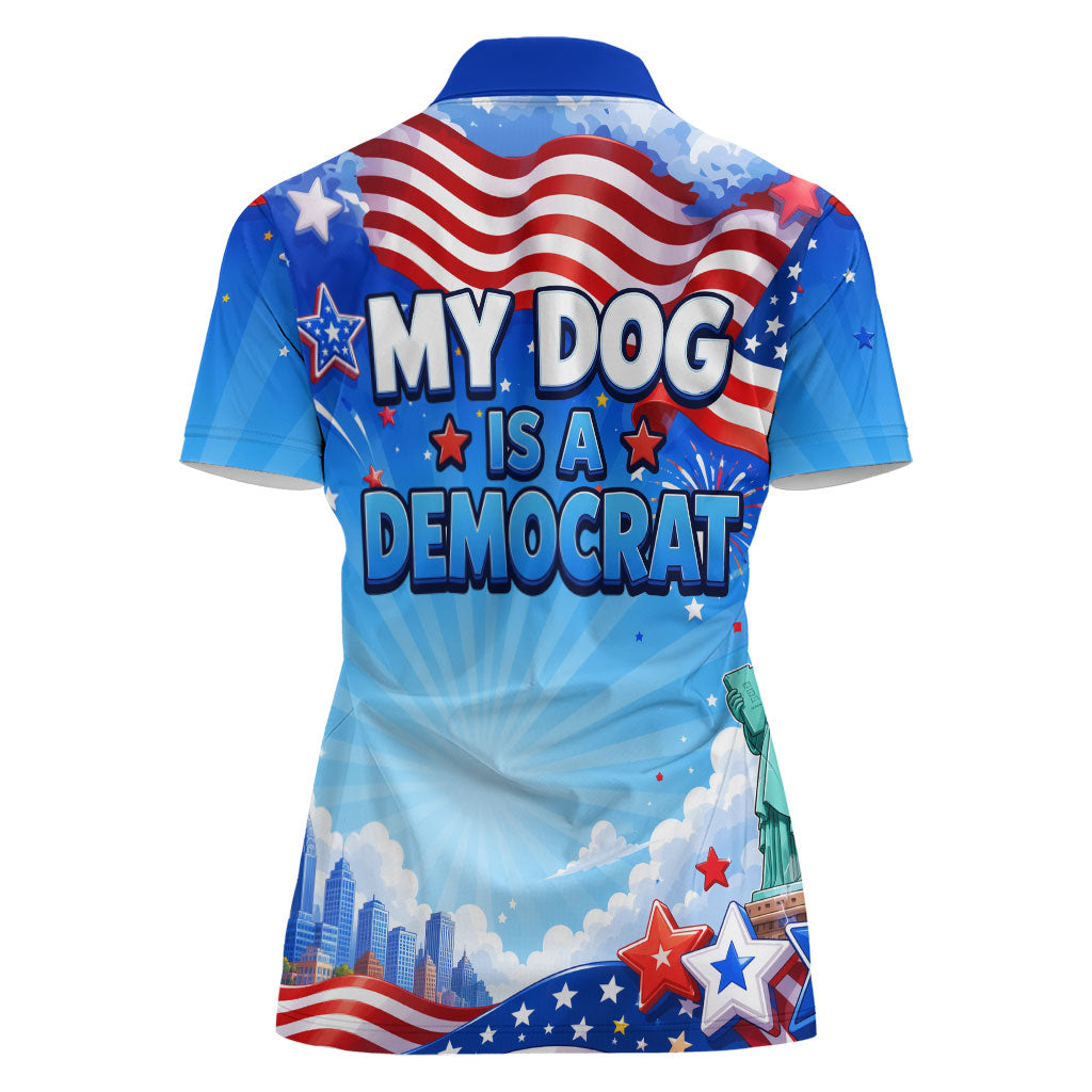 My Dog Is A Democrat Women Polo Shirt Golden Retriever Patriotic American Flag Graphic