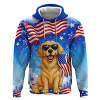 My Dog Is A Democrat Zip Hoodie Golden Retriever Patriotic American Flag Graphic