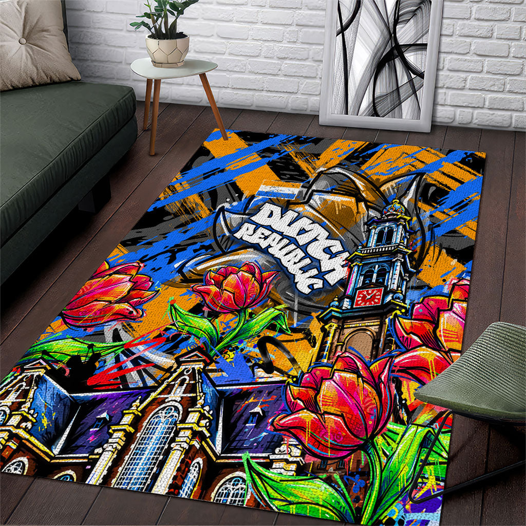 Amsterdam Dutch Republic Netherlands Area Rug Urban Graffiti Patriotic Landmark Tulips