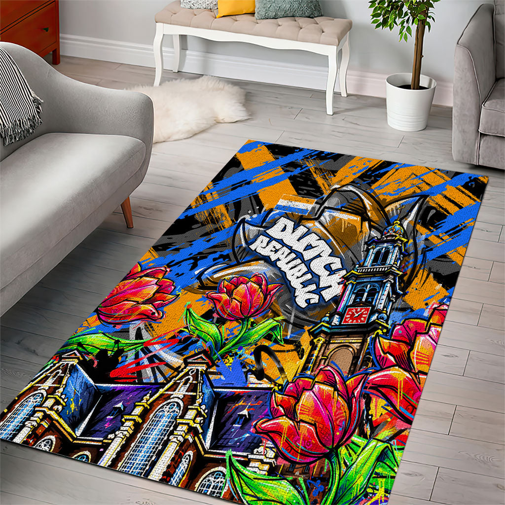 Amsterdam Dutch Republic Netherlands Area Rug Urban Graffiti Patriotic Landmark Tulips