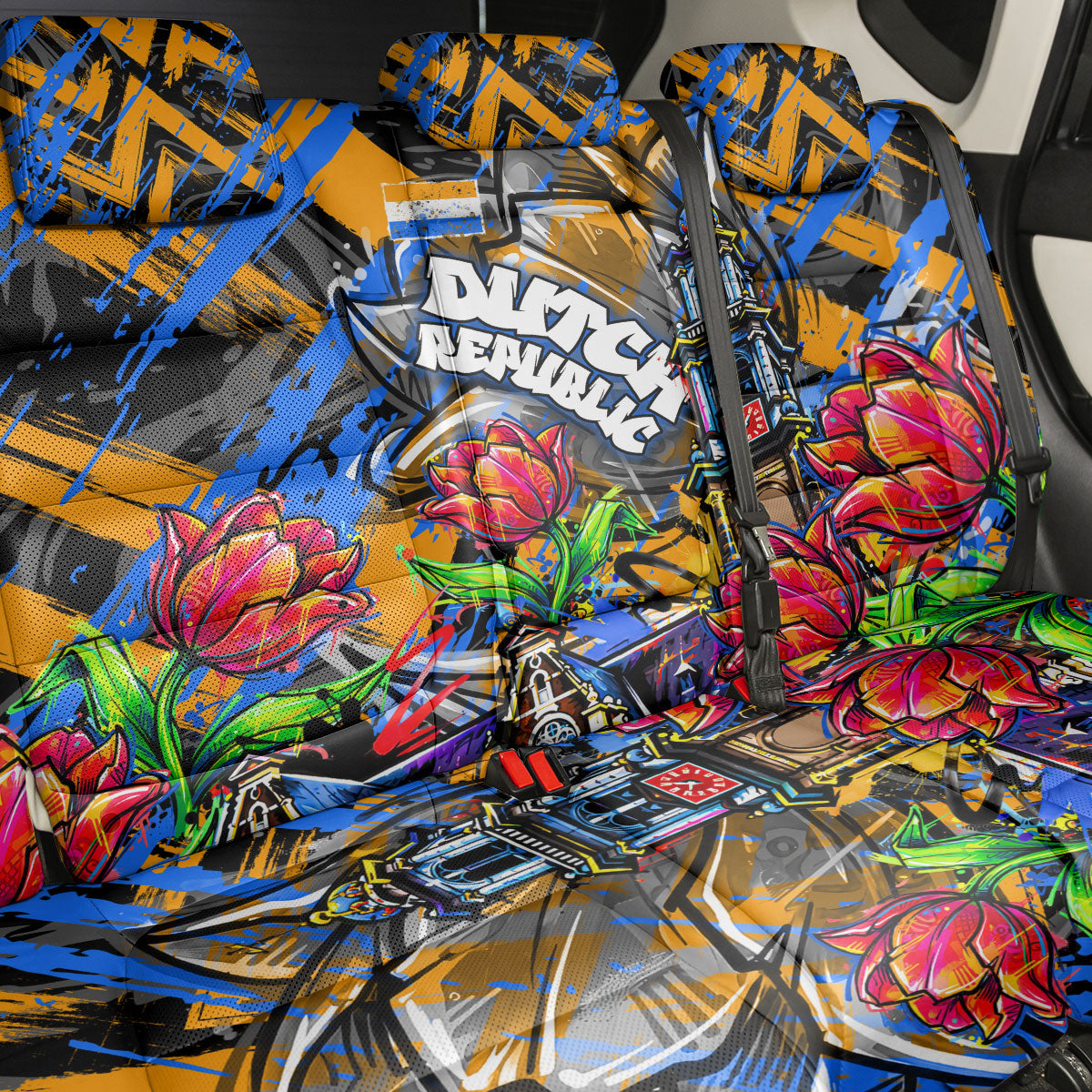 Amsterdam Dutch Republic Netherlands Back Car Seat Cover Urban Graffiti Patriotic Landmark Tulips