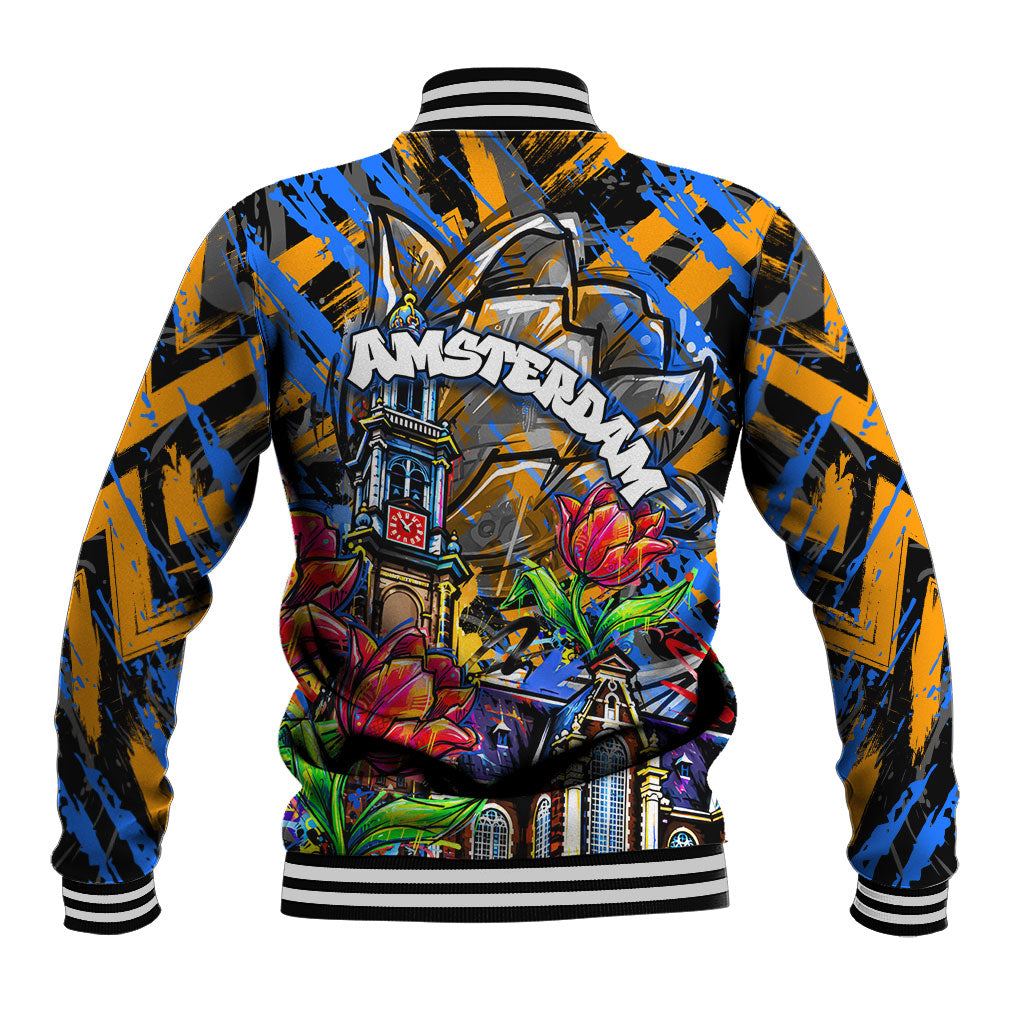 Amsterdam Dutch Republic Netherlands Baseball Jacket Urban Graffiti Patriotic Landmark Tulips