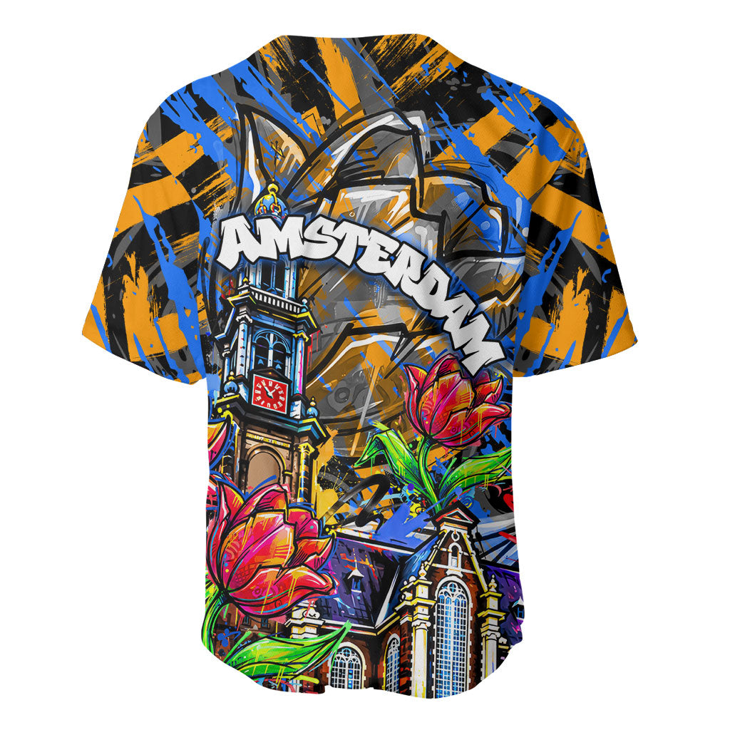 Amsterdam Dutch Republic Netherlands Baseball Jersey Urban Graffiti Patriotic Landmark Tulips