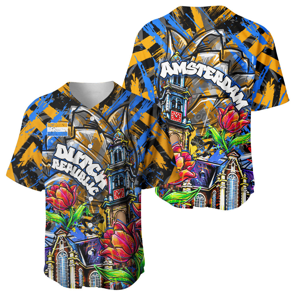 Amsterdam Dutch Republic Netherlands Baseball Jersey Urban Graffiti Patriotic Landmark Tulips