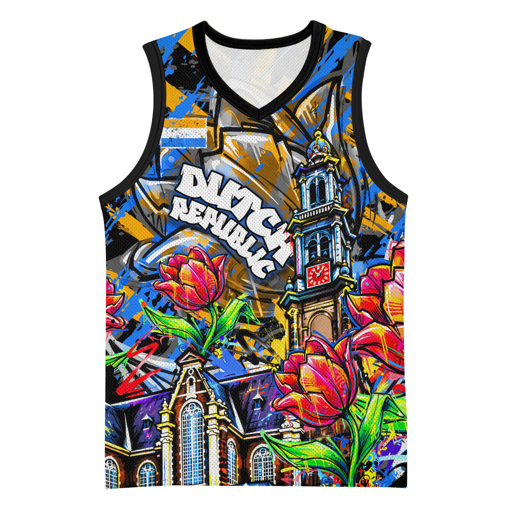 Amsterdam Dutch Republic Netherlands Basketball Jersey Urban Graffiti Patriotic Landmark Tulips