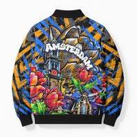 Amsterdam Dutch Republic Netherlands Bomber Puffer Jacket Urban Graffiti Patriotic Landmark Tulips