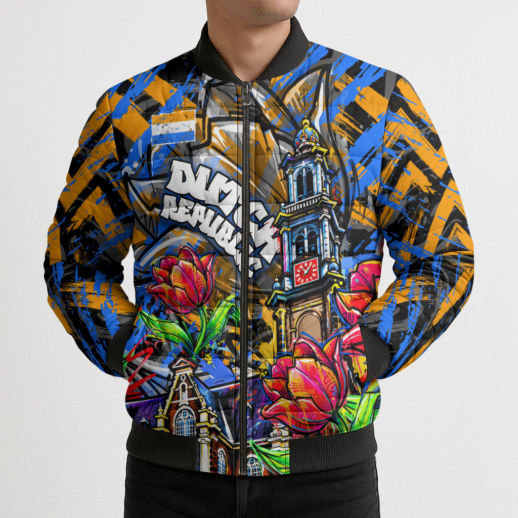 Amsterdam Dutch Republic Netherlands Bomber Puffer Jacket Urban Graffiti Patriotic Landmark Tulips