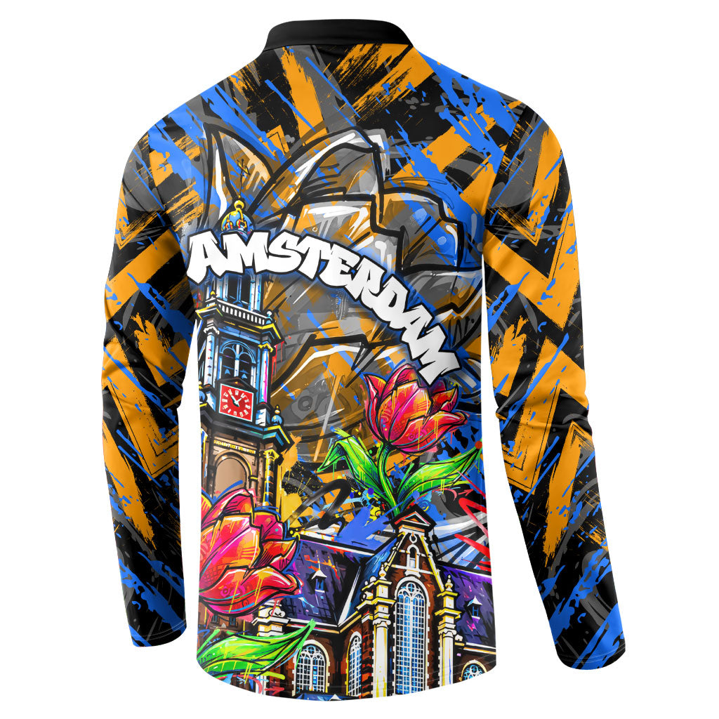 Amsterdam Dutch Republic Netherlands Button Sweatshirt Urban Graffiti Patriotic Landmark Tulips
