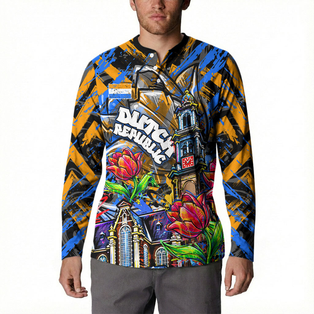 Amsterdam Dutch Republic Netherlands Button Sweatshirt Urban Graffiti Patriotic Landmark Tulips