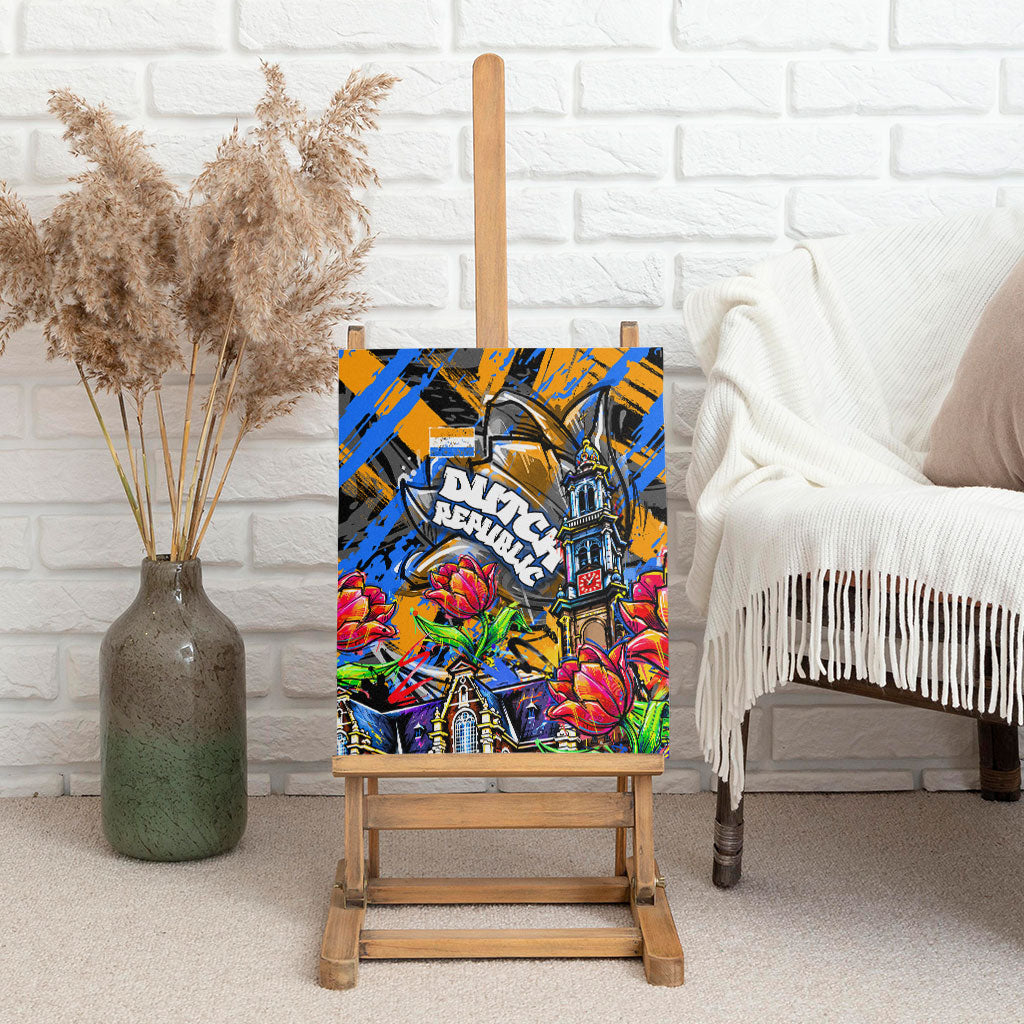 Amsterdam Dutch Republic Netherlands Canvas Wall Art Urban Graffiti Patriotic Landmark Tulips