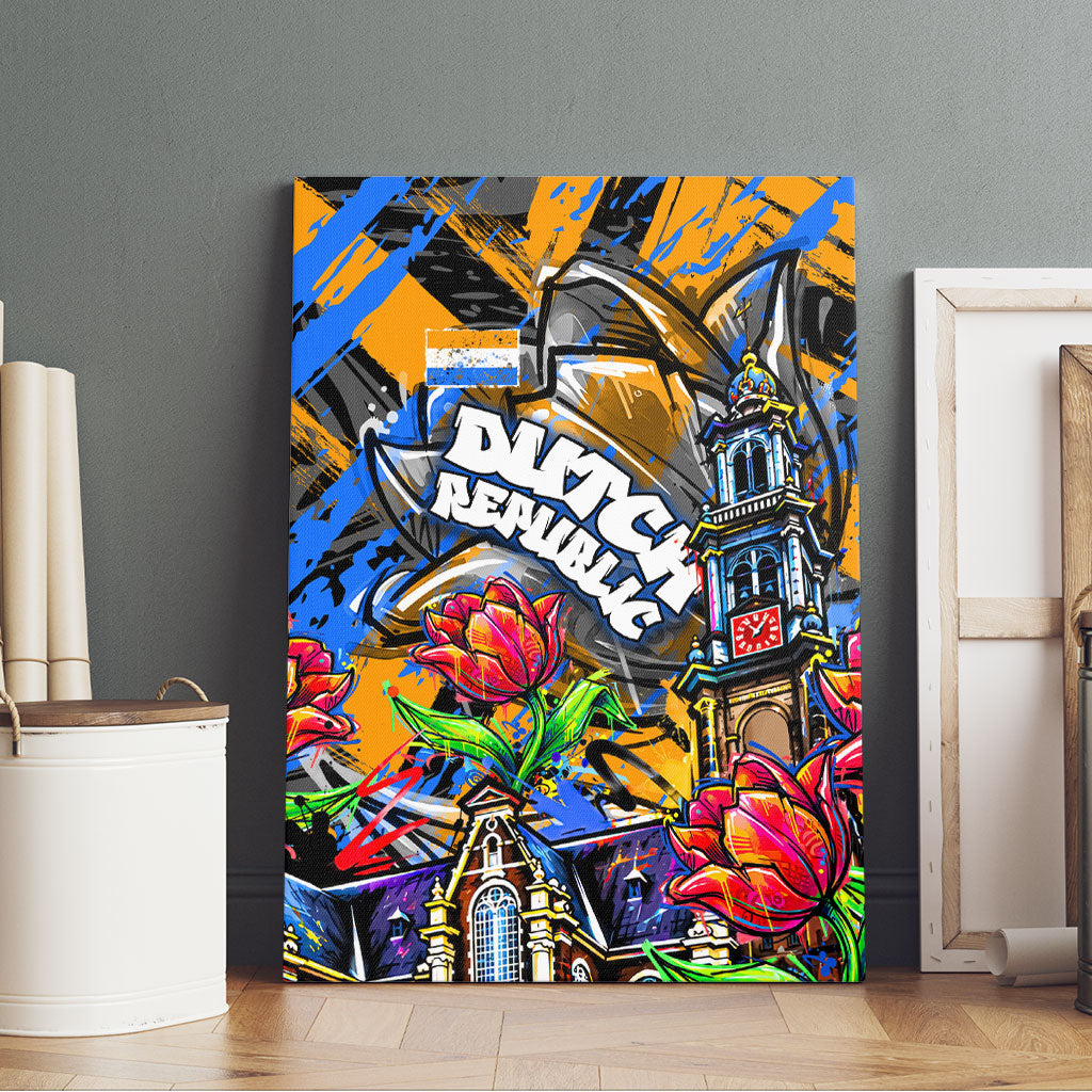 Amsterdam Dutch Republic Netherlands Canvas Wall Art Urban Graffiti Patriotic Landmark Tulips