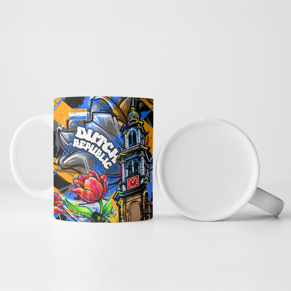 Amsterdam Dutch Republic Netherlands Ceramic Mug Urban Graffiti Patriotic Landmark Tulips