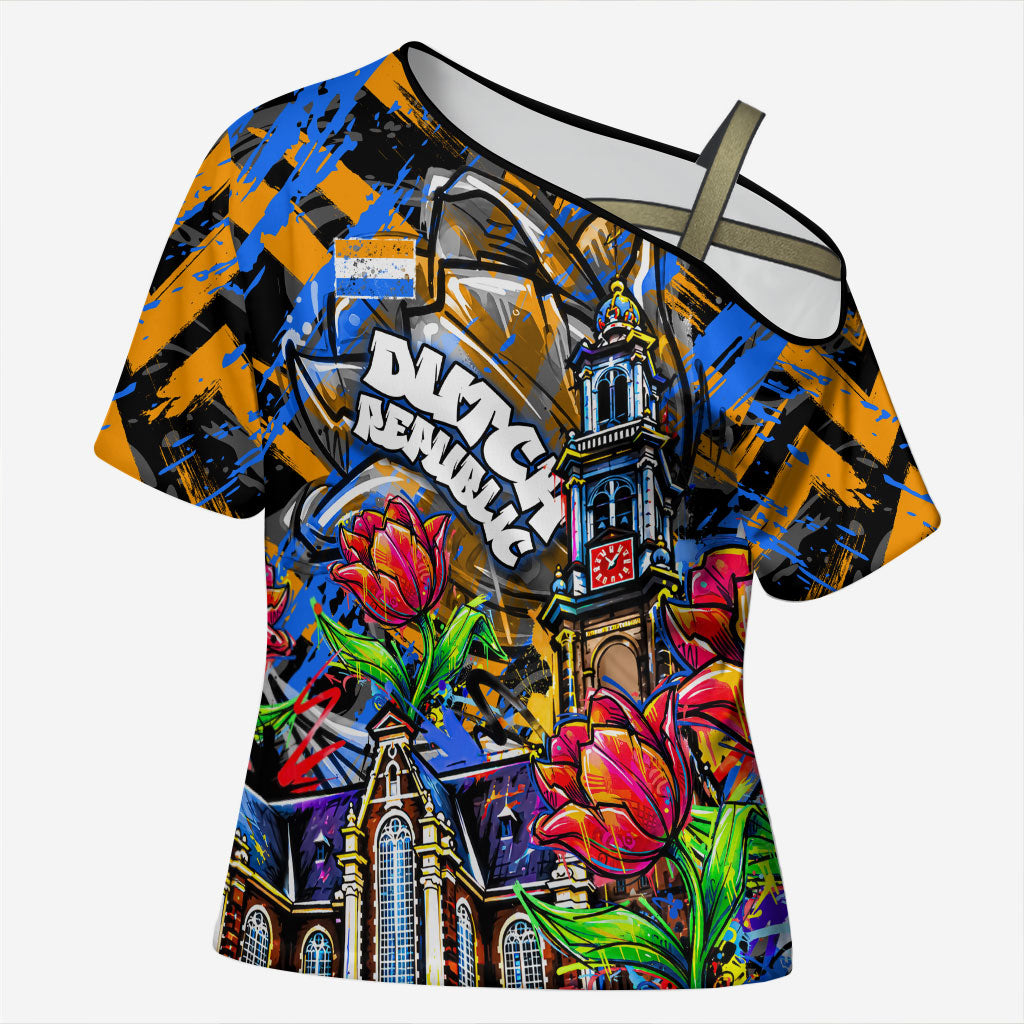 Amsterdam Dutch Republic Netherlands Cross Shoulder Shirt Urban Graffiti Patriotic Landmark Tulips