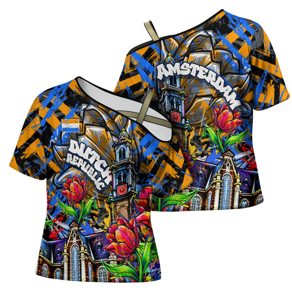 Amsterdam Dutch Republic Netherlands Cross Shoulder Shirt Urban Graffiti Patriotic Landmark Tulips