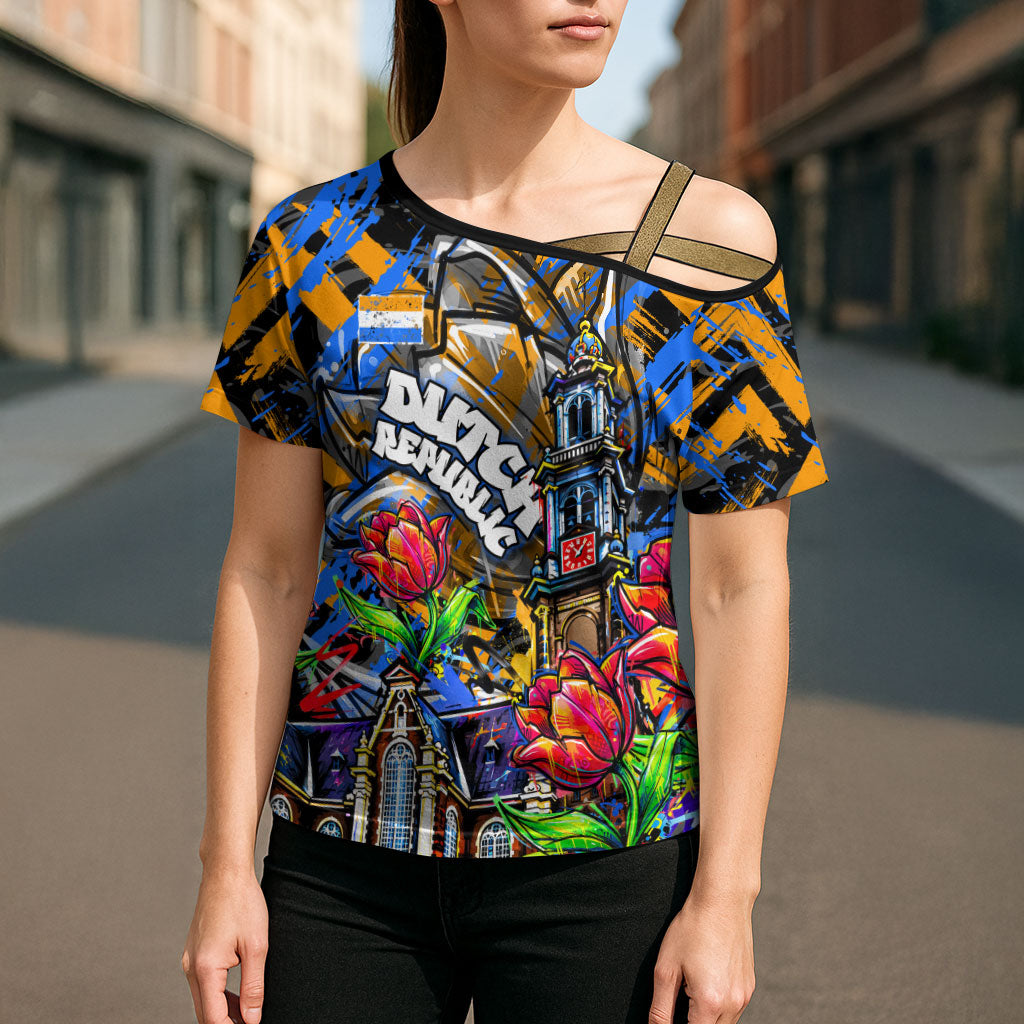 Amsterdam Dutch Republic Netherlands Cross Shoulder Shirt Urban Graffiti Patriotic Landmark Tulips