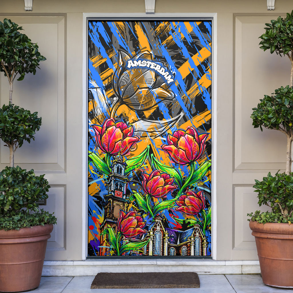 Amsterdam Dutch Republic Netherlands Door Cover Urban Graffiti Patriotic Landmark Tulips