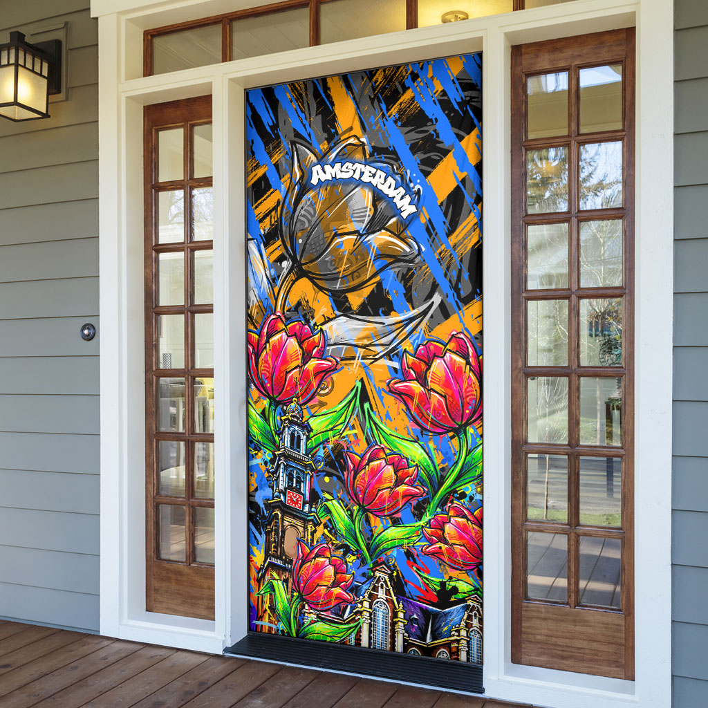 Amsterdam Dutch Republic Netherlands Door Cover Urban Graffiti Patriotic Landmark Tulips