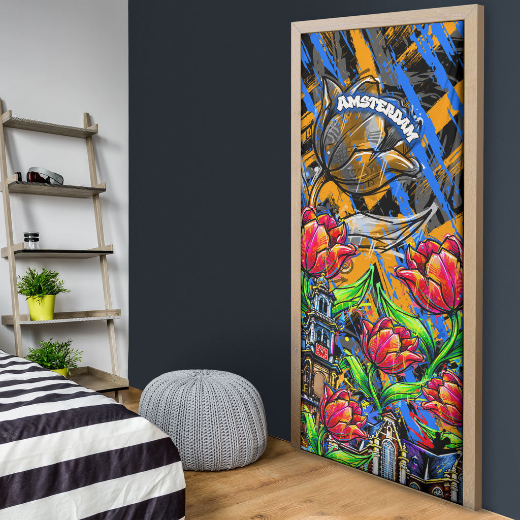 Amsterdam Dutch Republic Netherlands Door Cover Urban Graffiti Patriotic Landmark Tulips