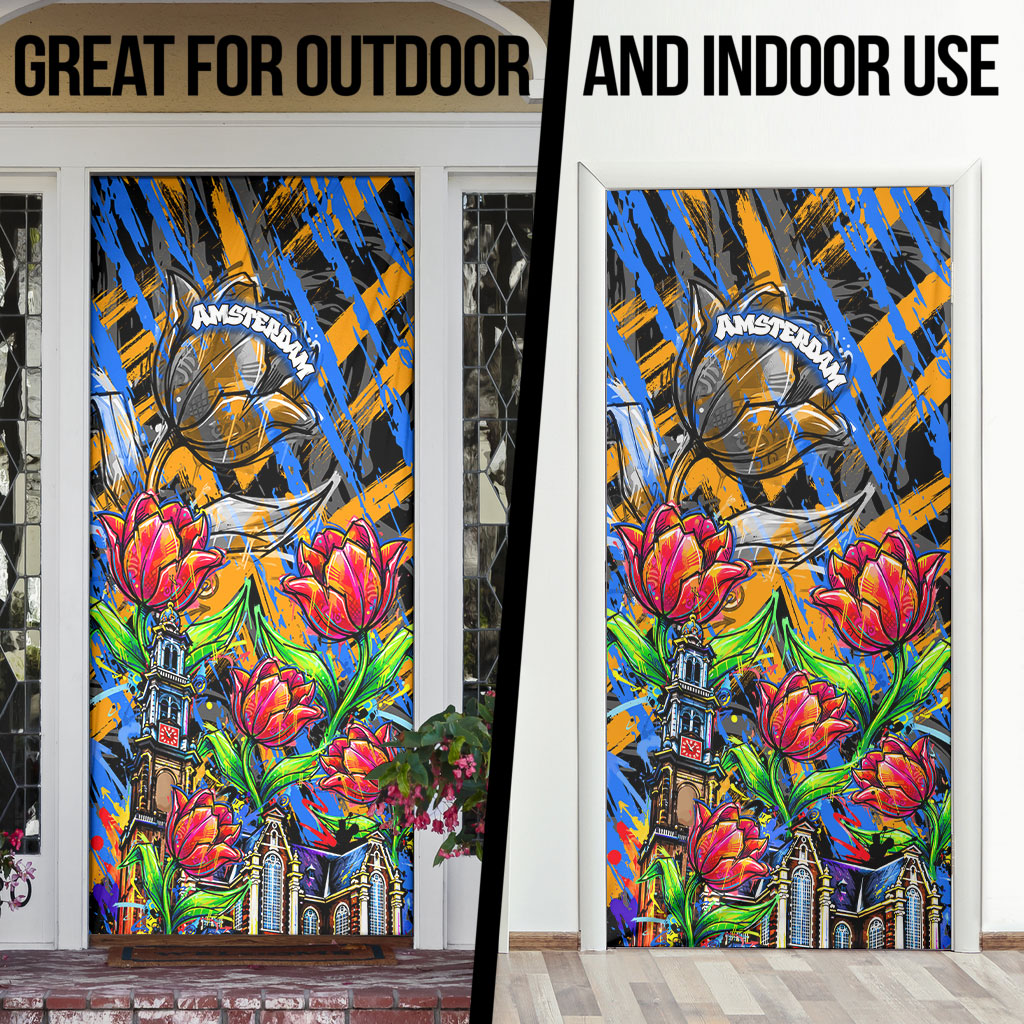 Amsterdam Dutch Republic Netherlands Door Cover Urban Graffiti Patriotic Landmark Tulips