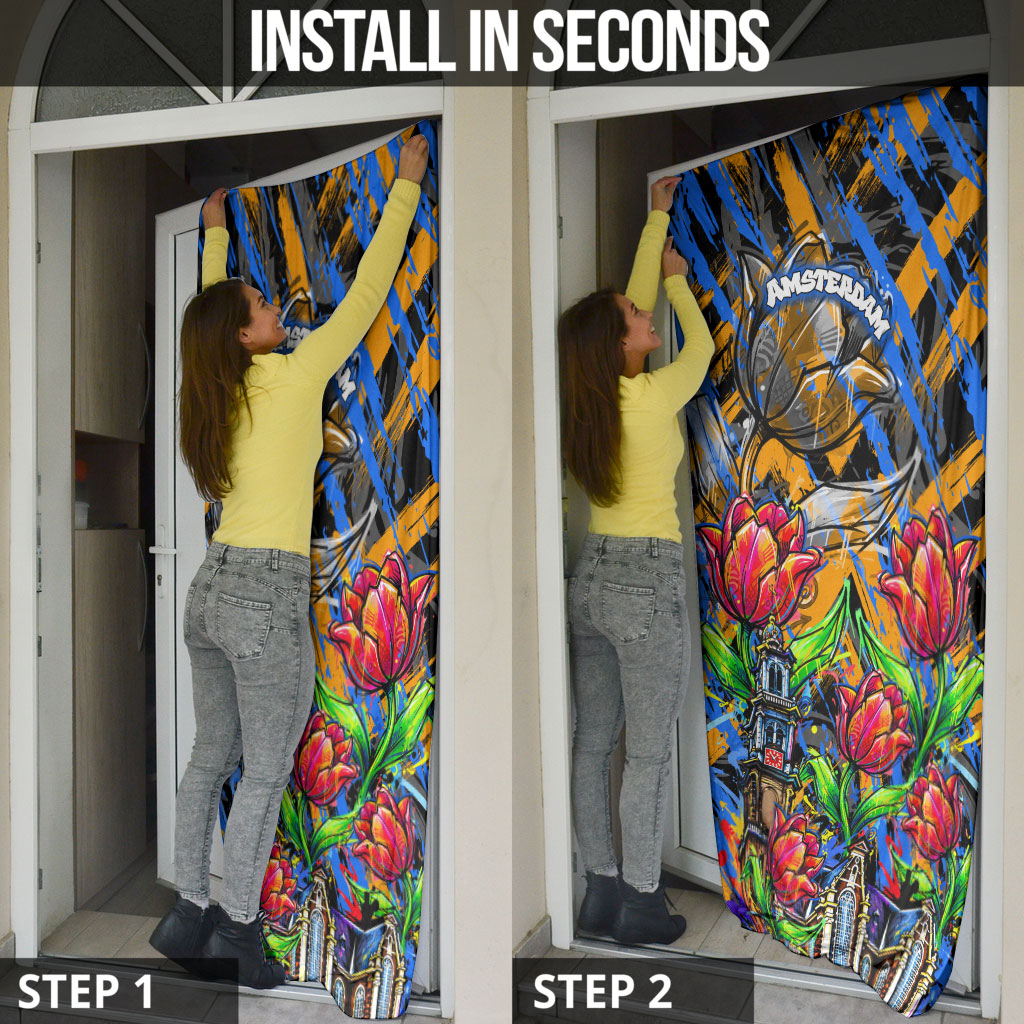 Amsterdam Dutch Republic Netherlands Door Cover Urban Graffiti Patriotic Landmark Tulips