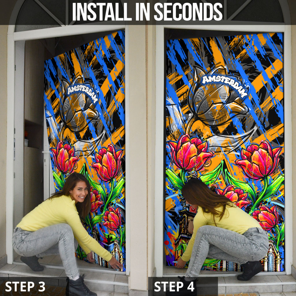 Amsterdam Dutch Republic Netherlands Door Cover Urban Graffiti Patriotic Landmark Tulips