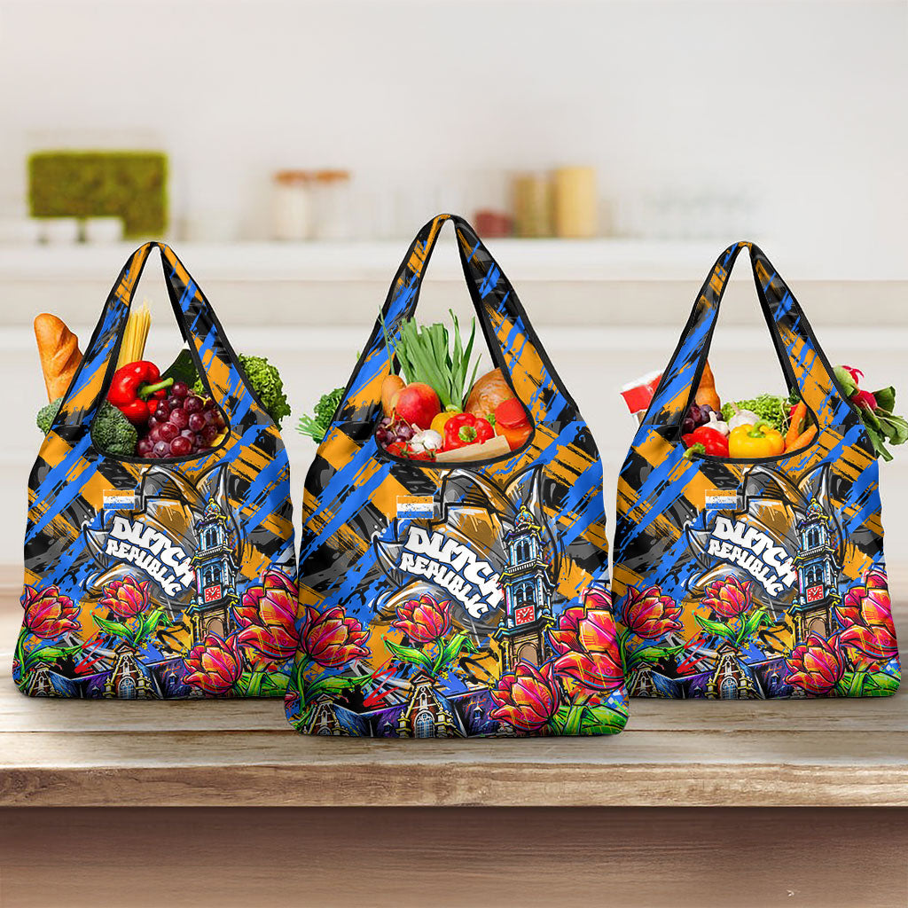 Amsterdam Dutch Republic Netherlands Grocery Bag Urban Graffiti Patriotic Landmark Tulips
