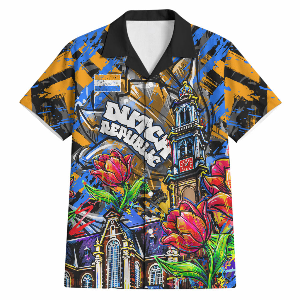 Amsterdam Dutch Republic Netherlands Hawaiian Shirt Urban Graffiti Patriotic Landmark Tulips