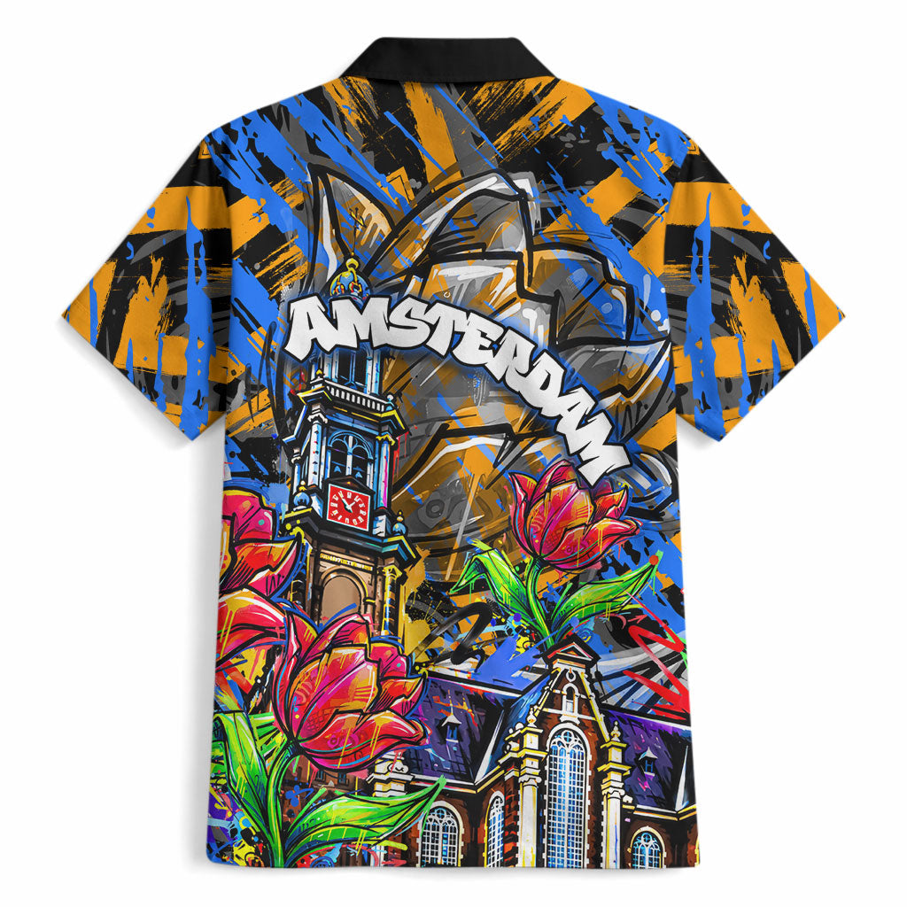 Amsterdam Dutch Republic Netherlands Hawaiian Shirt Urban Graffiti Patriotic Landmark Tulips