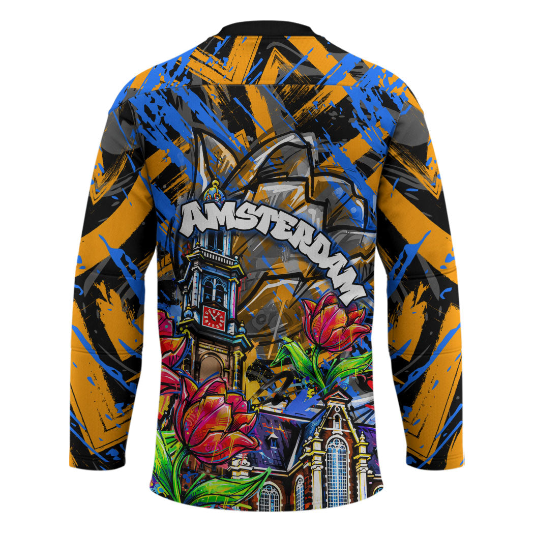 Amsterdam Dutch Republic Netherlands Hockey Jersey Urban Graffiti Patriotic Landmark Tulips