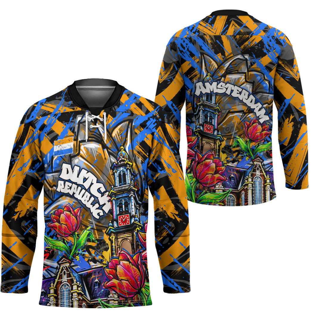 Amsterdam Dutch Republic Netherlands Hockey Jersey Urban Graffiti Patriotic Landmark Tulips