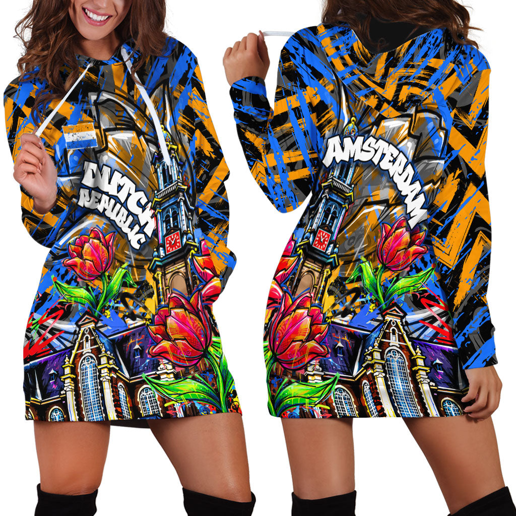 Amsterdam Dutch Republic Netherlands Hoodie Dress Urban Graffiti Patriotic Landmark Tulips